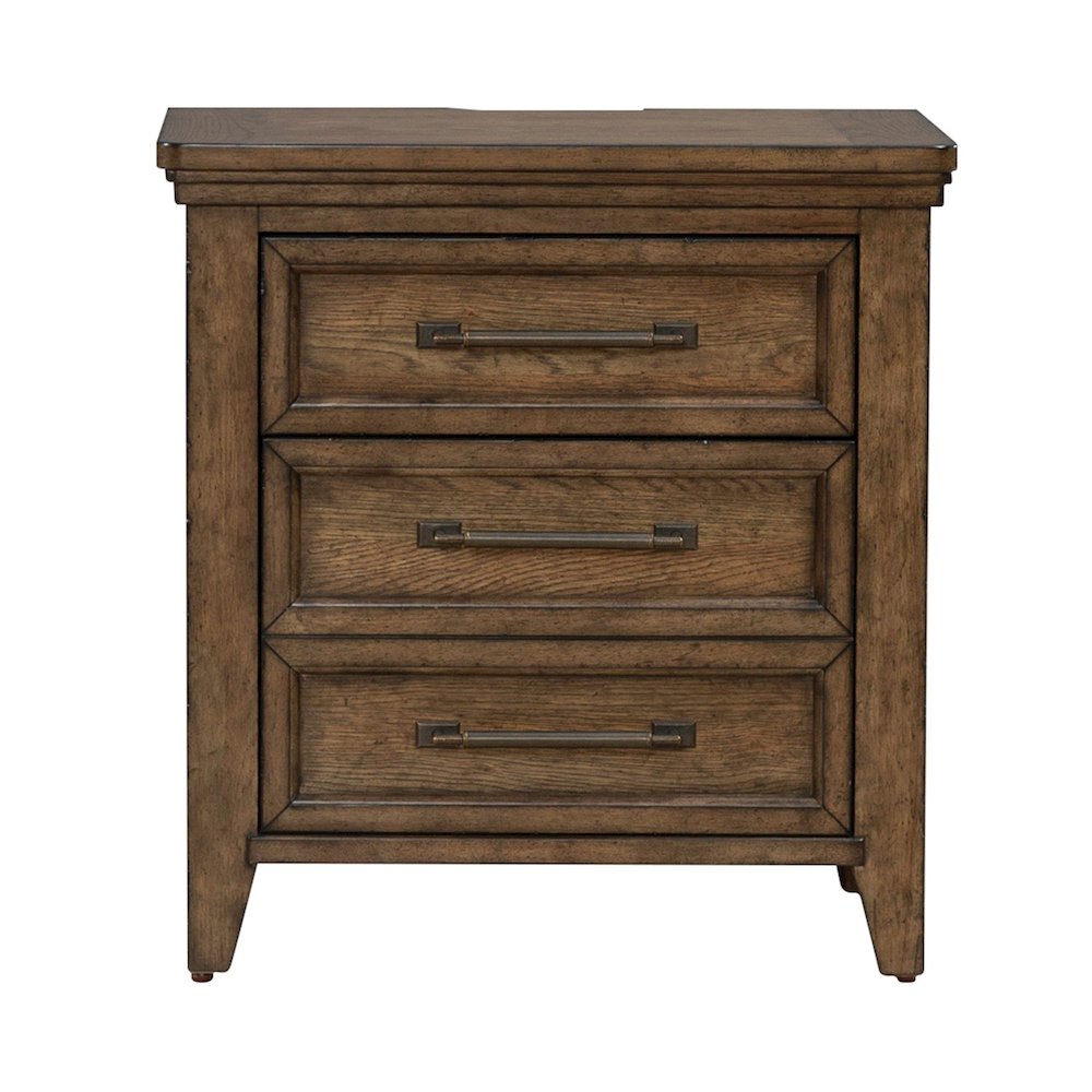 Bedroom Nightstand with AC USB Charging Station Station  - Amber Brown Wood