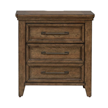 Bedroom Nightstand with AC USB Charging Station Station  - Amber Brown Wood