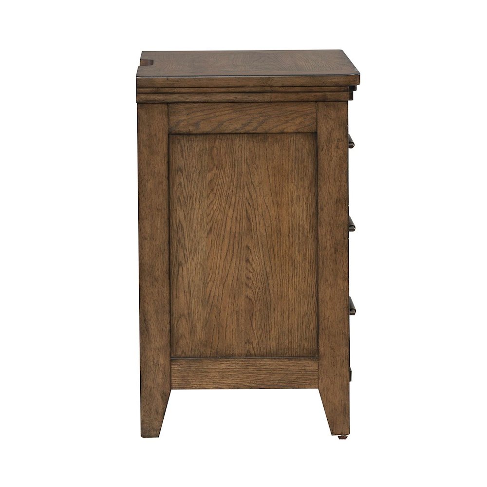 Bedroom Nightstand with AC USB Charging Station Station  - Amber Brown Wood