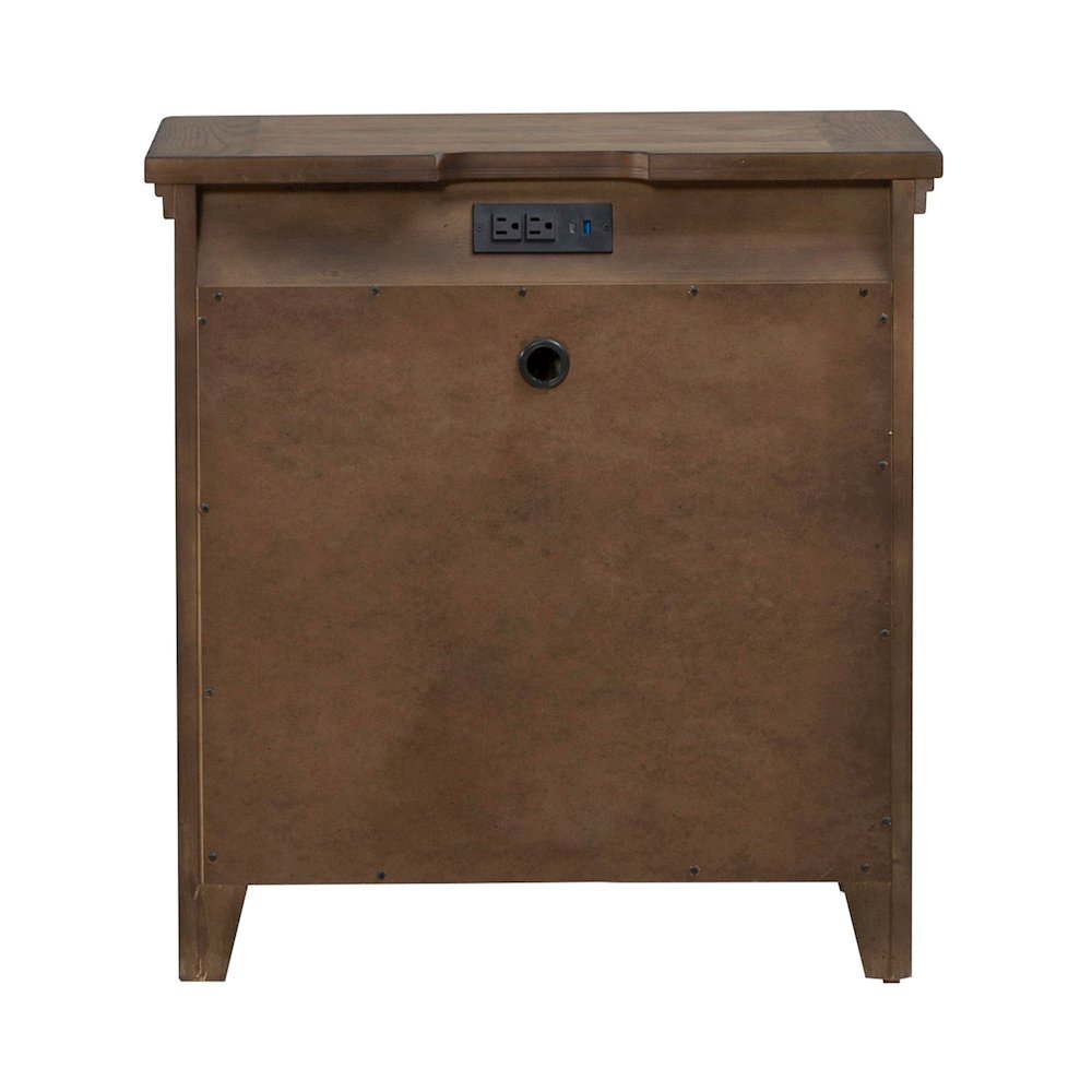 Bedroom Nightstand with AC USB Charging Station Station  - Amber Brown Wood