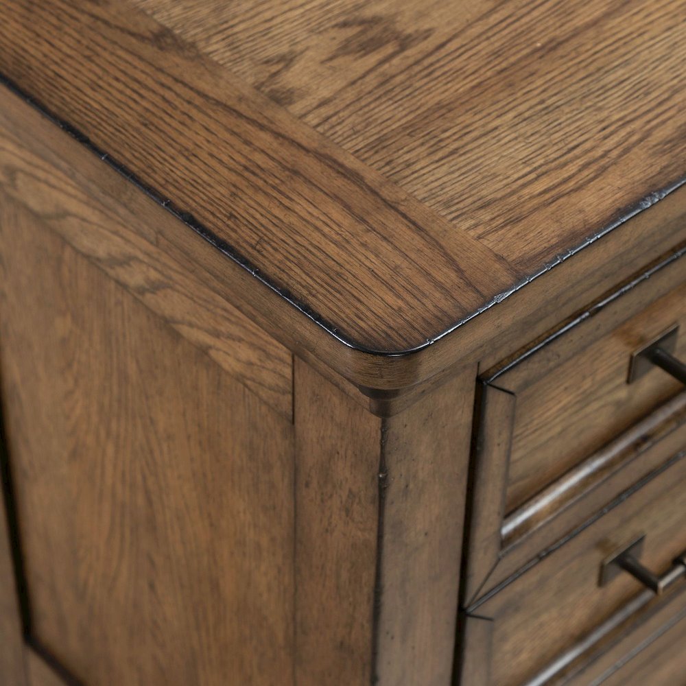 Bedroom Nightstand with AC USB Charging Station Station  - Amber Brown Wood