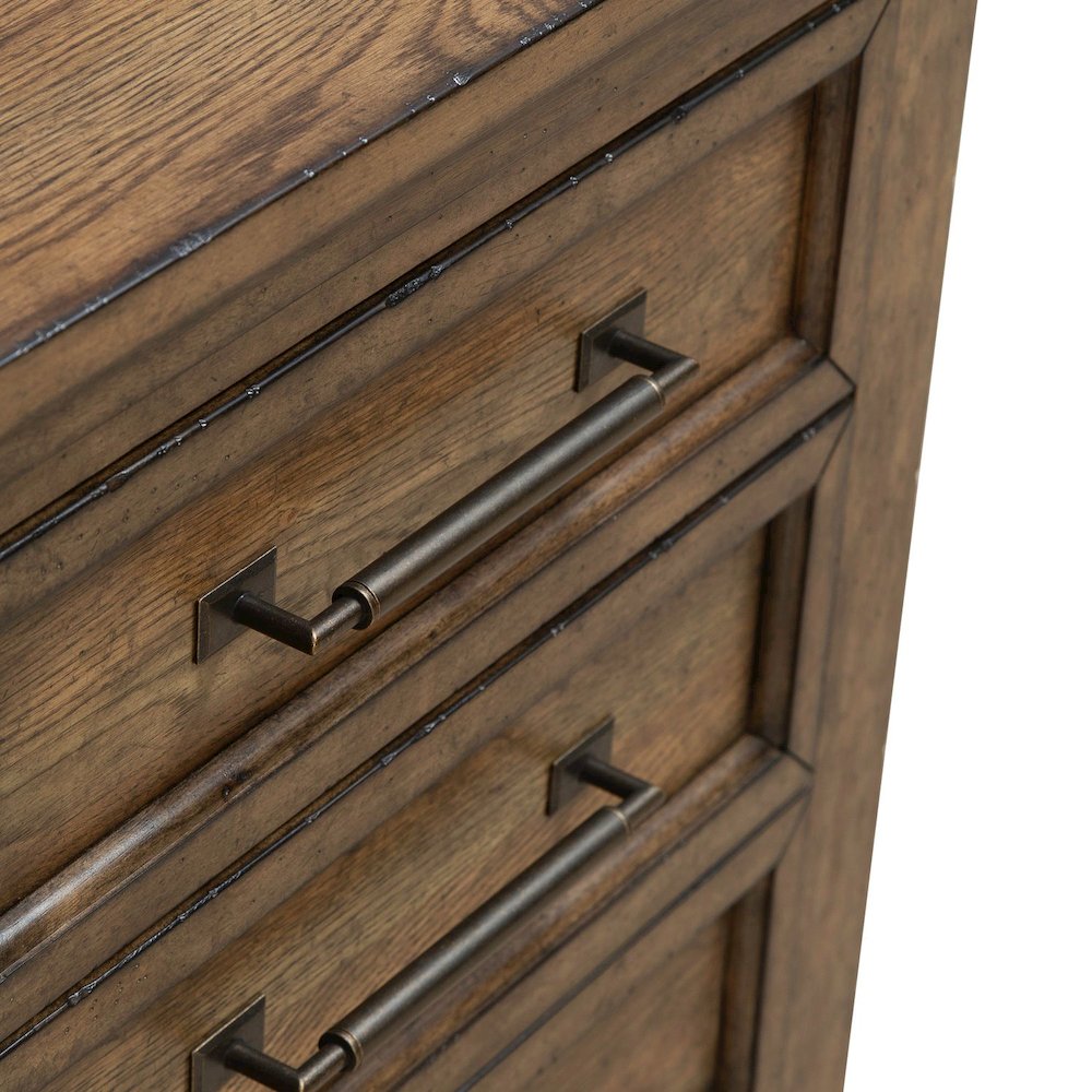 Bedroom Nightstand with AC USB Charging Station Station  - Amber Brown Wood