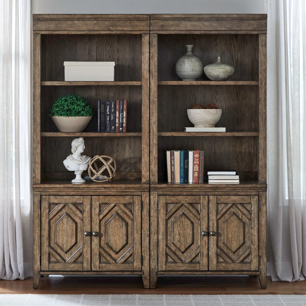 Carolina Park 2 Piece Bunching Bookcase Office Storage  - Amber Brown