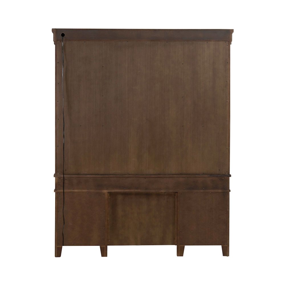 Credenza & Hutch with LED Light, Keyboard Tray - Amber Brown Oak Wood