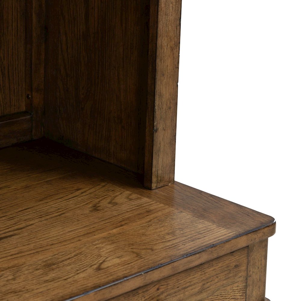 Credenza & Hutch with LED Light, Keyboard Tray - Amber Brown Oak Wood