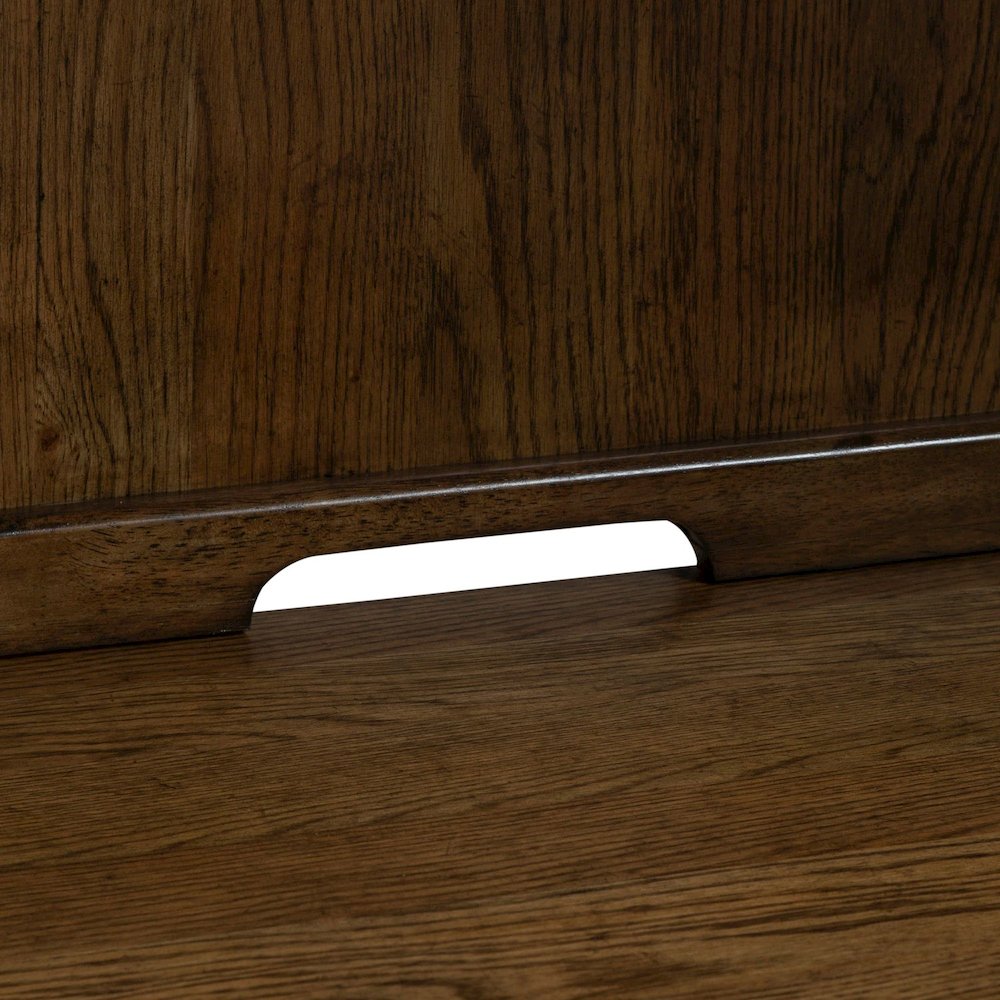 Credenza & Hutch with LED Light, Keyboard Tray - Amber Brown Oak Wood