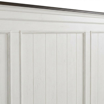 Wirebrushed White Headboard with Charcoal Top Solid Wood Panel Cottage Style