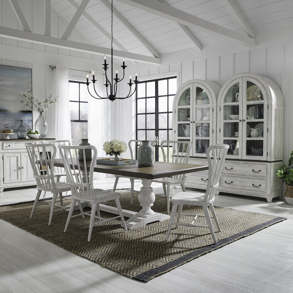 River Place River Place 7 Piece Trestle Table Set - Riverstone White & Tobacco