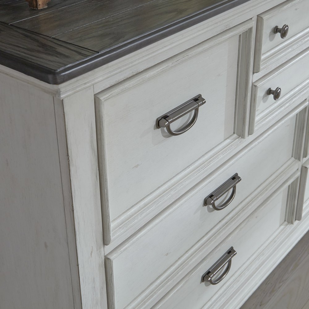 King Panel Bed, Dresser & Mirror, Chest