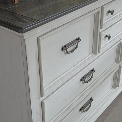 King Panel Bed, Dresser & Mirror, Chest