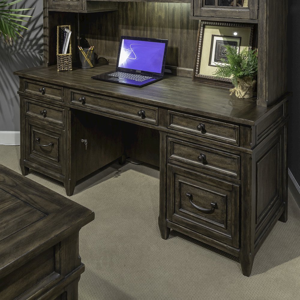 Executive Credenza in Rubberwood Solids w/ Split Heart White Oak Veneers