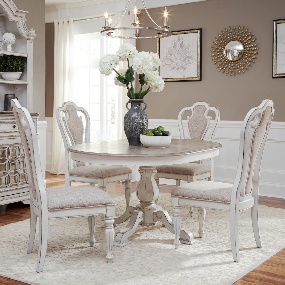 Opt 5 Piece Pedestal Table Set in Rubberwood Solids w/ White Oak & Birch Veneers