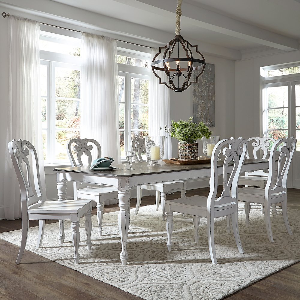 7 Piece Leg Table Dining Room Set with 6 Wood Side Chairs