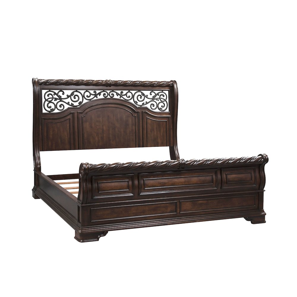 Arbor Place King California Sleigh Bed in Poplar Solids & Birch Veneers & Metal
