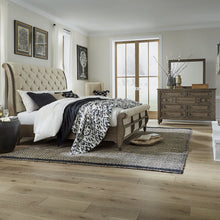 Americana Farmhouse Queen Sleigh Bed, Dresser & Mirror - Dusty Taupe & Black