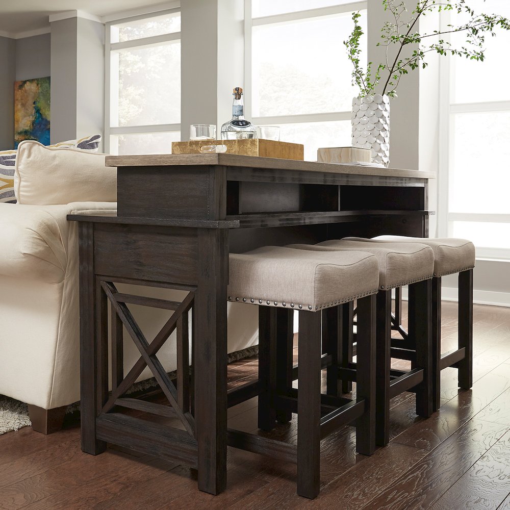 Heatherbrook 4 Piece Console Set (1-Console 3-Stools) in Acacia Solid and Veneer