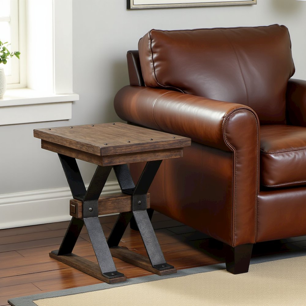 Weathered Beaten Bark Small Side Table – Elegant Sofa Table for Living Room or Couch Use