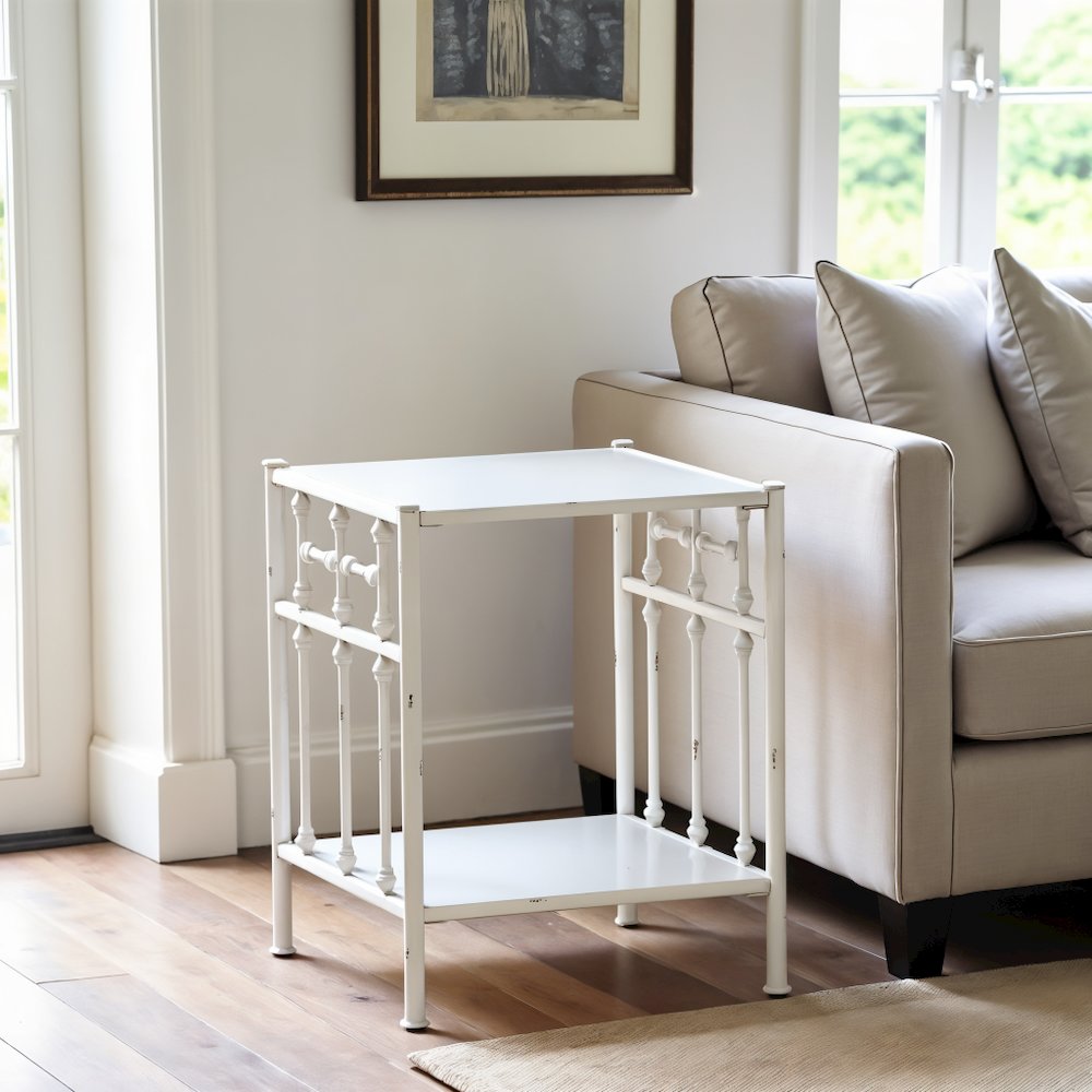 Metal Nightstand - Antique White, Small Metal Side Table for Bedroom