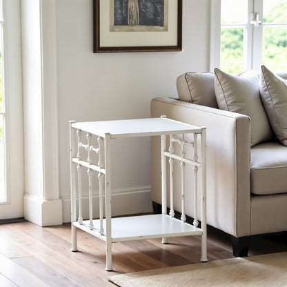 Metal Nightstand - Antique White, Small Metal Side Table for Bedroom