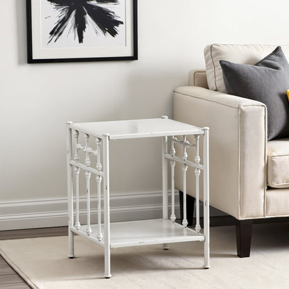 Metal Nightstand - Antique White, Small Metal Side Table for Bedroom