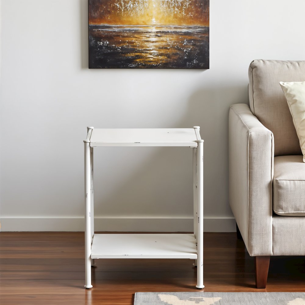 Metal Nightstand - Antique White, Small Metal Side Table for Bedroom
