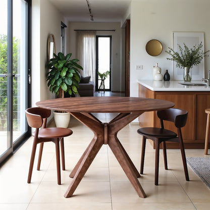 Brown Round Pedestal Dining Table – Elegant Dining Table for 4 Persons