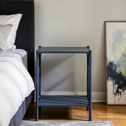 Navy Metal Nightstand – Stylish Metal Side Table for Bedroom or Living Room