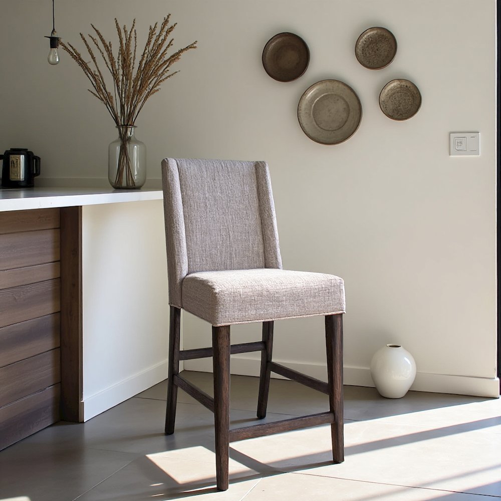 Brown Upholstered Counter Height Chairs – Wooden Bar Stools with Back