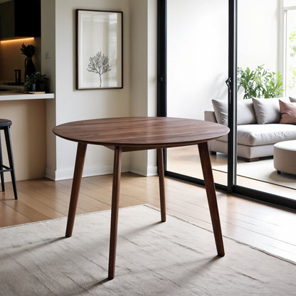 Round Dining Table with Drop Leaves – Small Round Kitchen Table in Brown
