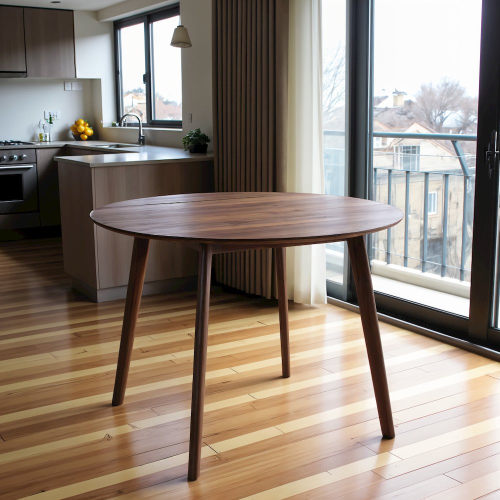 Round Dining Table with Drop Leaves – Small Round Kitchen Table in Brown