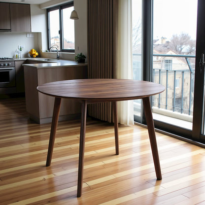 Round Dining Table with Drop Leaves – Small Round Kitchen Table in Brown