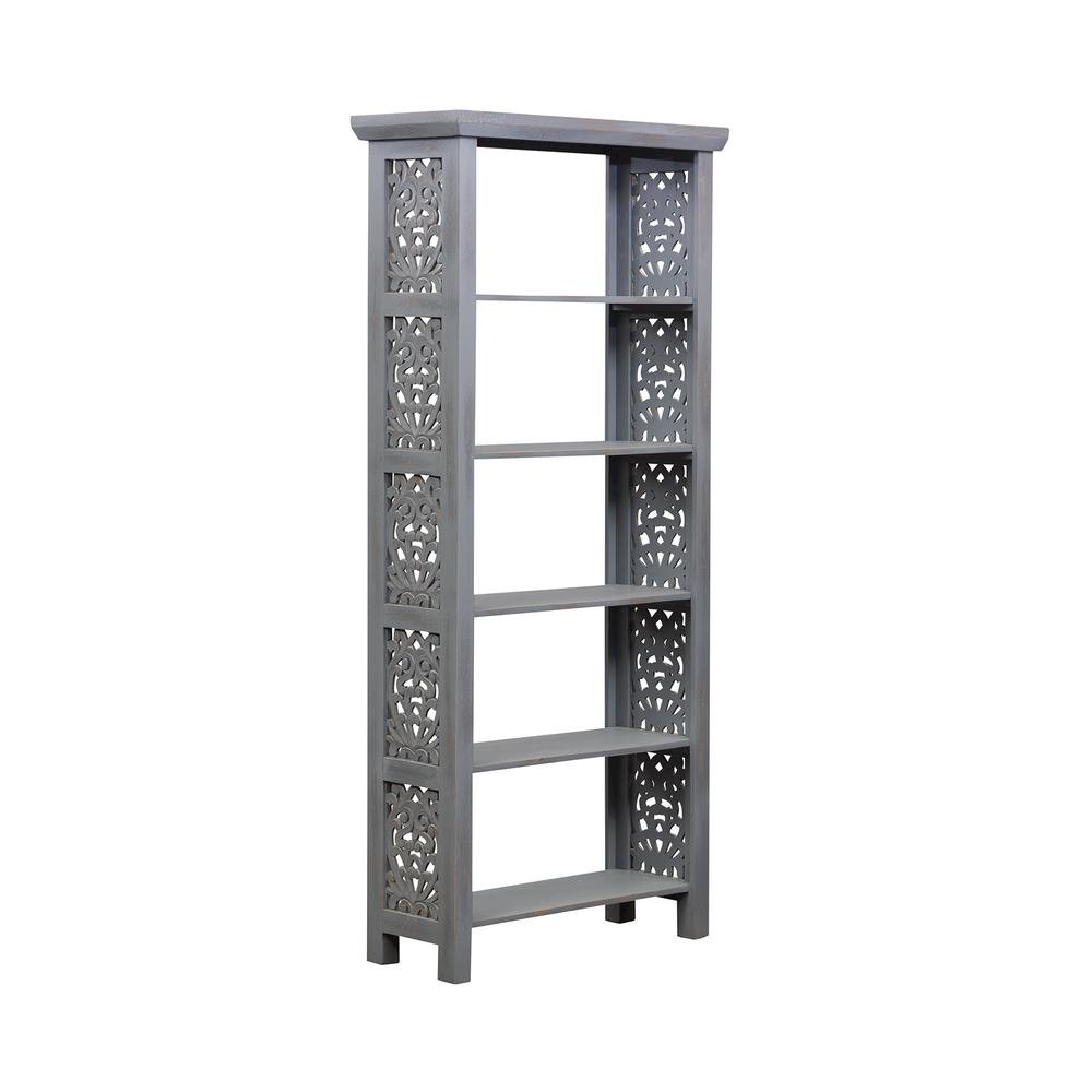 Gray Tall Narrow Bookshelf – 5 Tier Skinny Bookcase for Compact Spaces