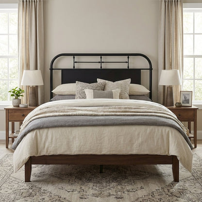 Distressed Metal Full Metal Headboard with Vintage Design and Metal Frame