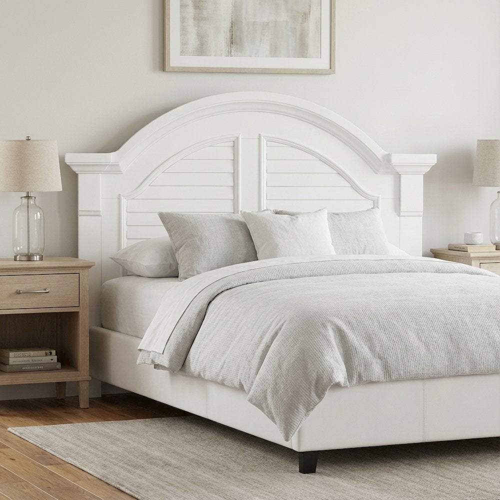 Oyster White Headboard with Solid and Manufactured Wood Frame for Bedroom