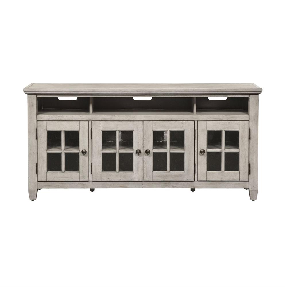 Heartland Entertainment TV Stand in Antique White w/ Tobacco Top