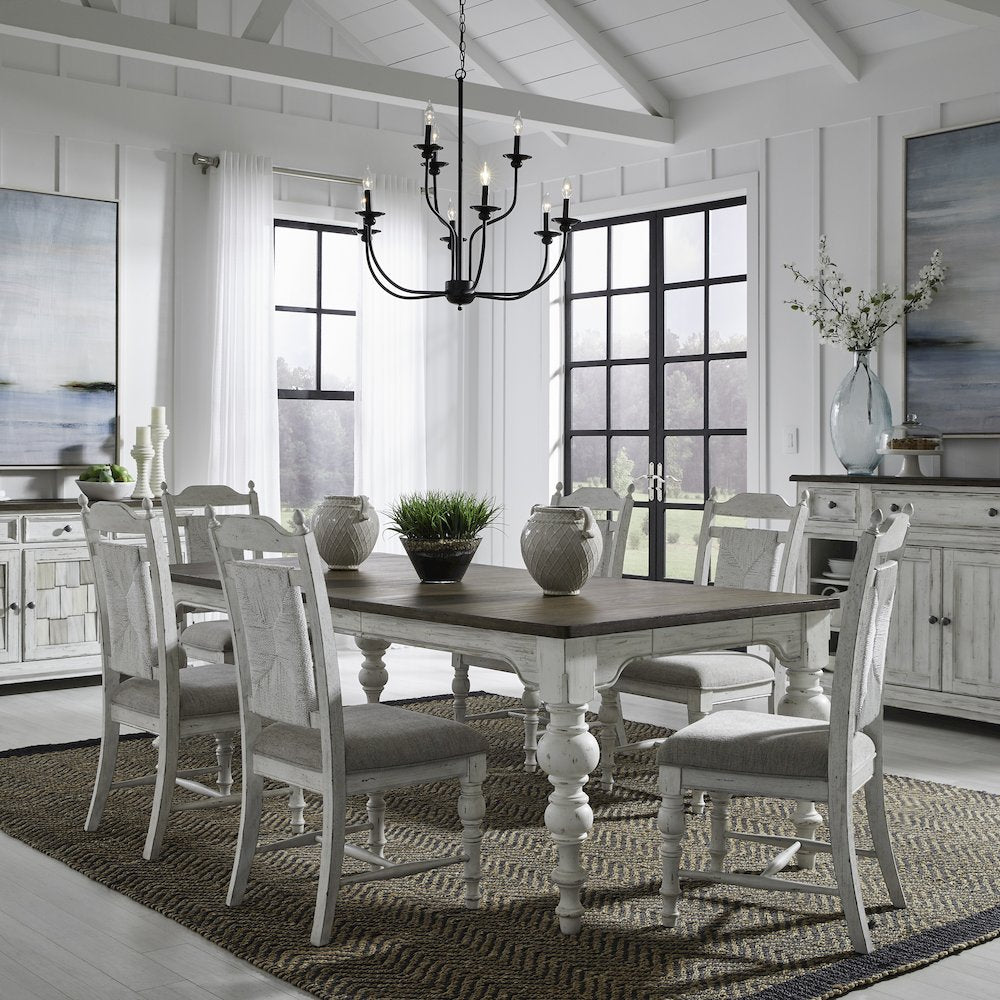 River Place 7 Piece Rectangular Table Set - Riverstone White & Tobacco