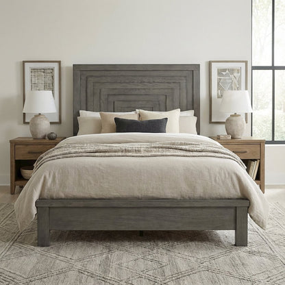 Dusty Charcoal Panel Headboard, Heavy Distressing Solid, Manufactured Wood