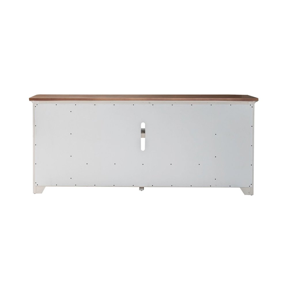 Farmhouse Reimagined 80 Inch TV Console  - Antique White with Chestnut Tops