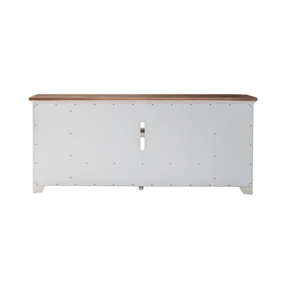 Farmhouse Reimagined 80 Inch TV Console  - Antique White with Chestnut Tops