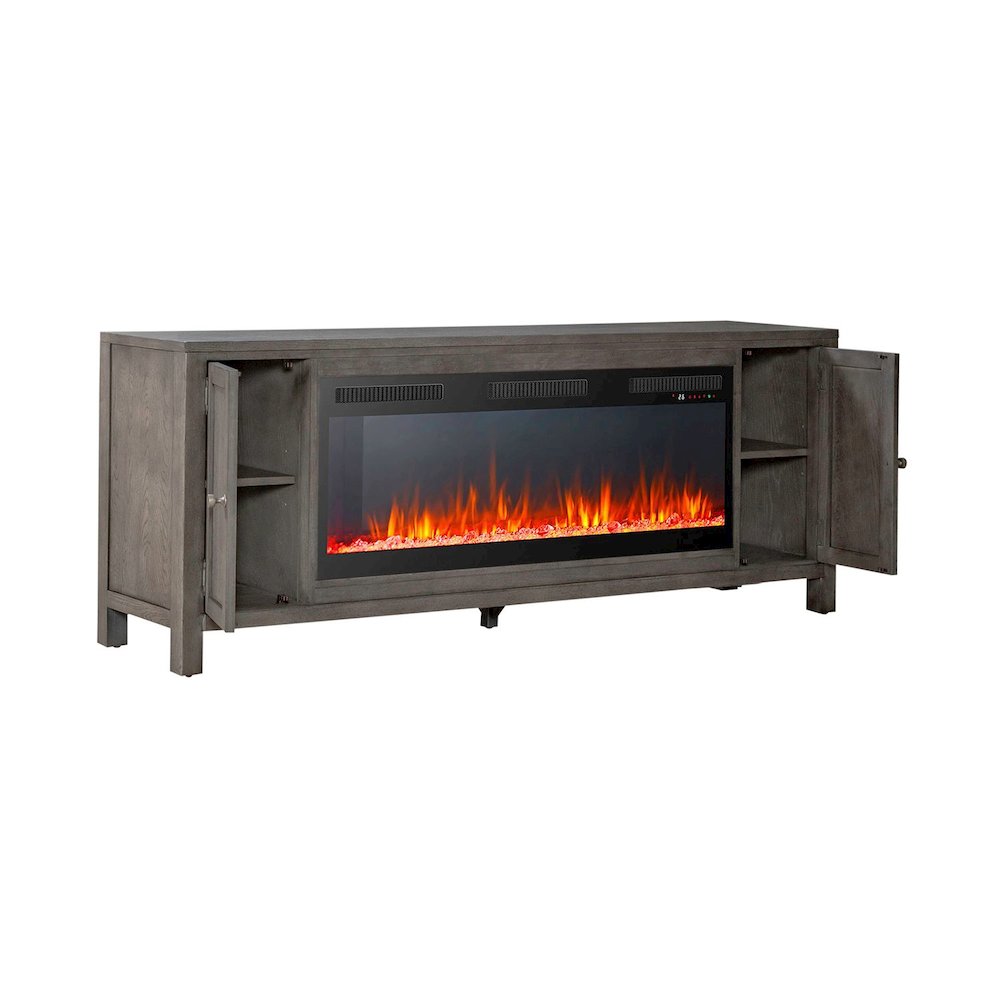 Heated LED Fireplace TV Consoles 78 Inch - Dusty Charcoal with Heavy Distressing