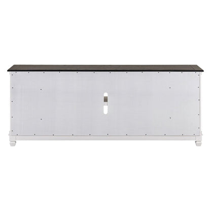 Heated LED Fireplace TV Consoles 80 Inch - Wirebrushed White with Charcoal Tops