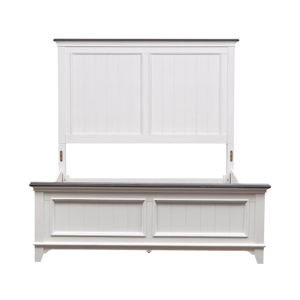 Full Panel Bed in Poplar & Rubberwood Solids w/ Cathedral White Oak Tops