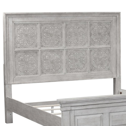 Heartland Queen Decorative Panel Headboard in Antique White w/ Tobacco Top