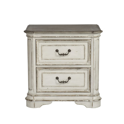Queen Upholstered Bed, Dresser & Mirror, Night Stand - Antique White