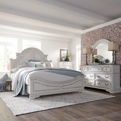 Queen Panel Bed, Dresser & Mirror, Chest - Antique White & Weathered Bark
