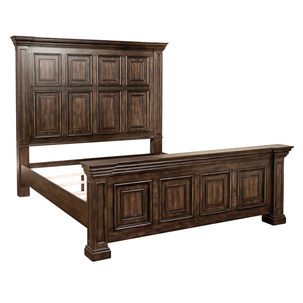 Big Valley King Panel Bed, Dresser & Mirror, Chest, Night Stand - Brownstone