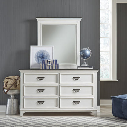 Dresser & Mirror in Poplar & Rubberwood Solids w/ Cathedral White Oak Tops
