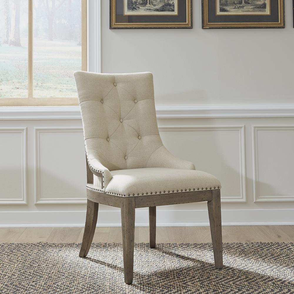 Americana Farmhouse Upholstered Shelter Side Chair (RTA) in Dusty Taupe