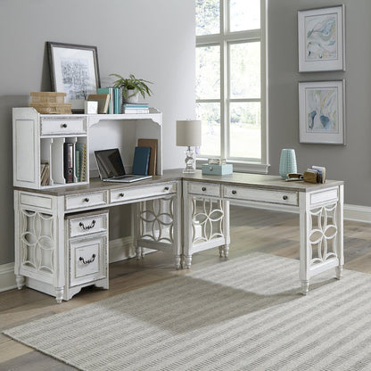 L Shaped Desk Set in Rubberwood Solids w/ White Oak & Birch Veneers