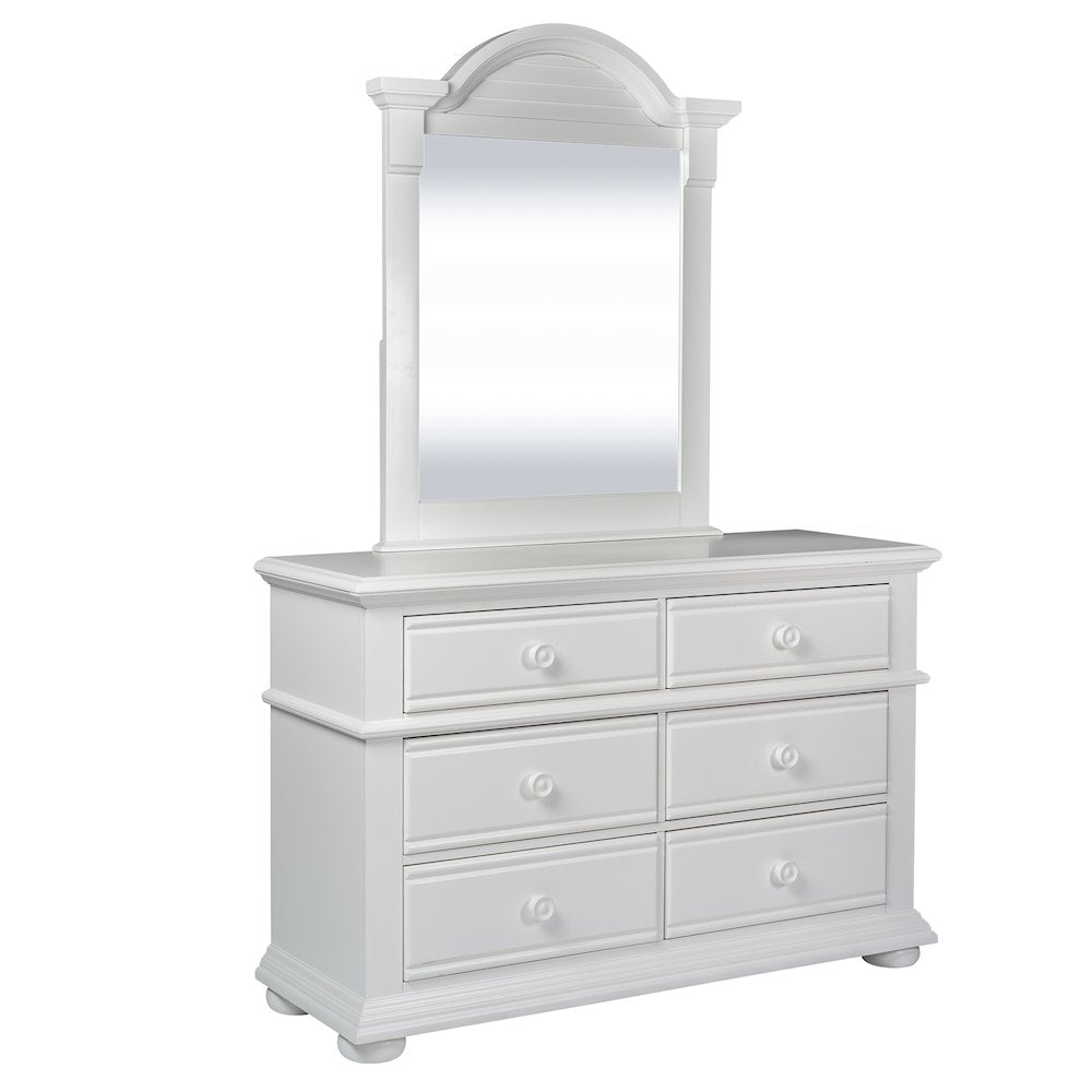 Full Panel Bed, Dresser & Mirror in Pine Solids with Painted MDF & Wood Products